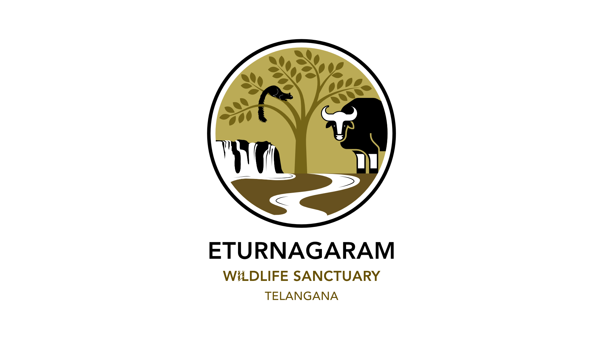 This logo represents the rustic and local culture of the place. It is a combination of the elements of nature which in this case are the animal habitat, greenery, the waterfalls and Godavari river. Indian Gaur is projected to represent the robust animal habitat which in turn naturally helps build the natural habitat. 